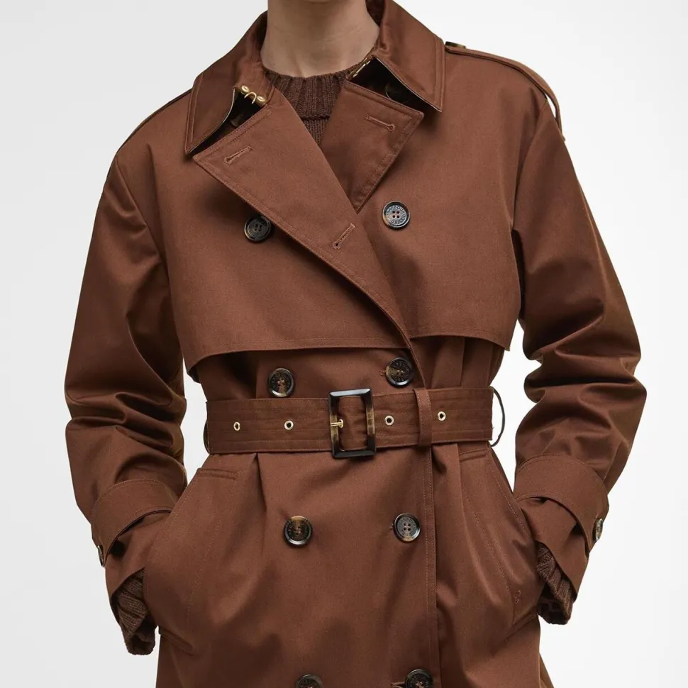 Barbour Aoife Showerproof Trench Coat Vicuna/Hessian Tartan