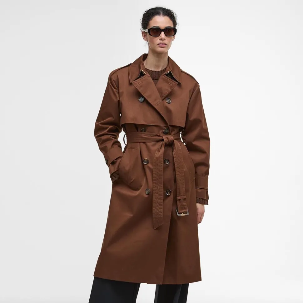 Barbour Aoife Showerproof Trench Coat Vicuna/Hessian Tartan